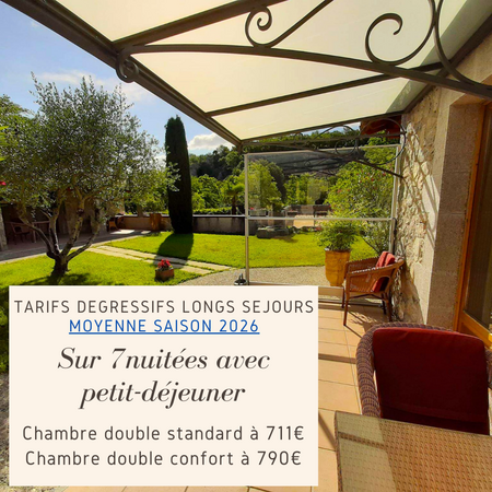annonce des tarifs degressifs sur 7 nuits avec petit déjeuner chambre double moyenne saison